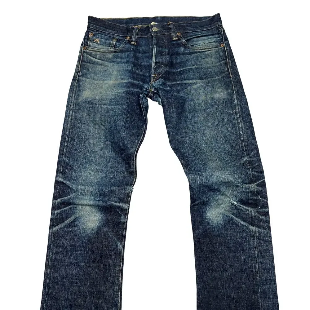 RRL Double RL Slim Fit Japan Woven Selvedge Denim Jeans Men's 30x34 Whiskering